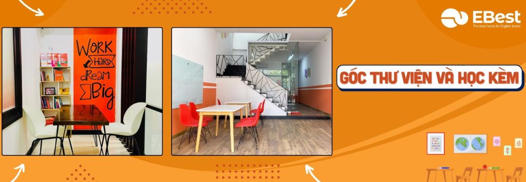 Góc thư viện và học kèm trung tâm tiếng Anh Đà Nẵng