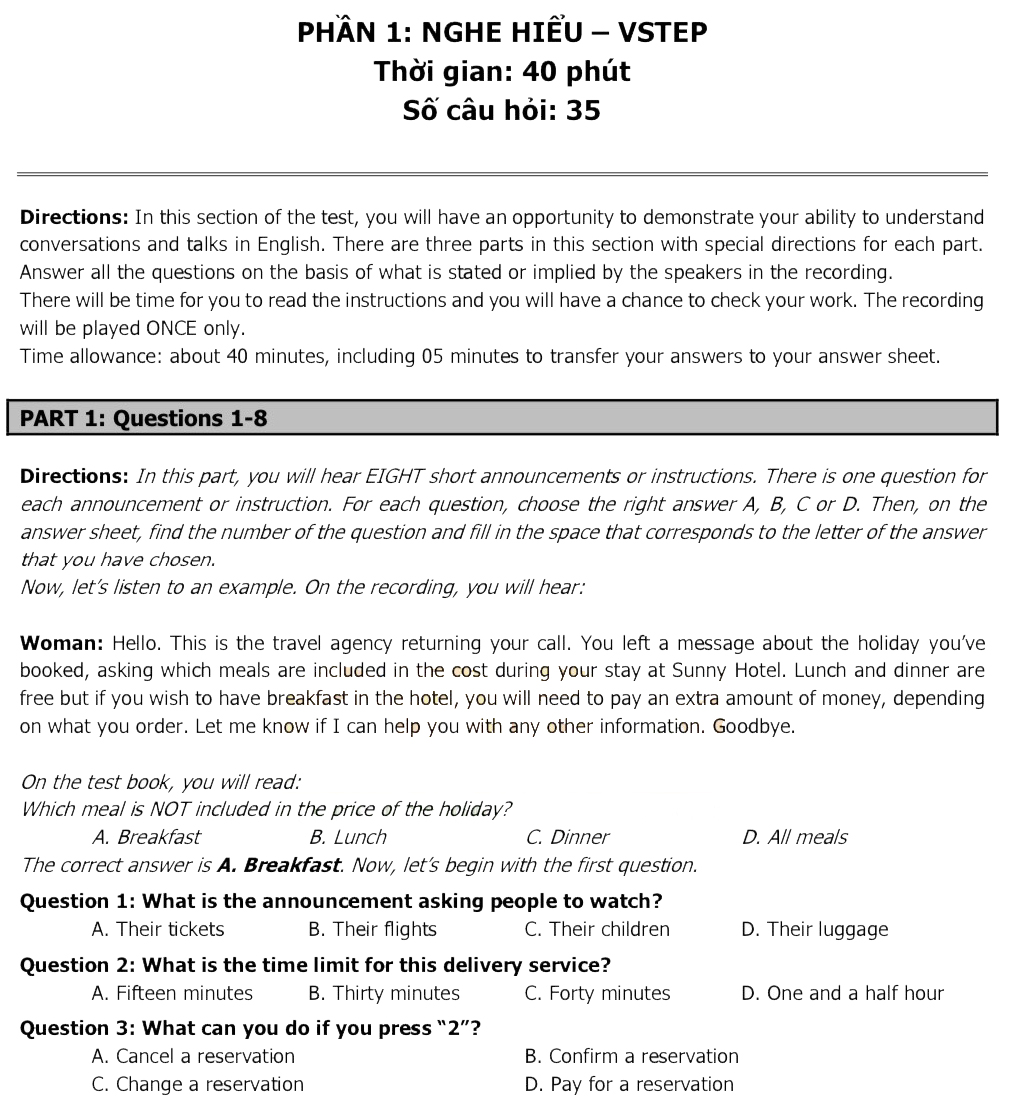 Cấu trúc phần Listening trong bài thi VSTEP